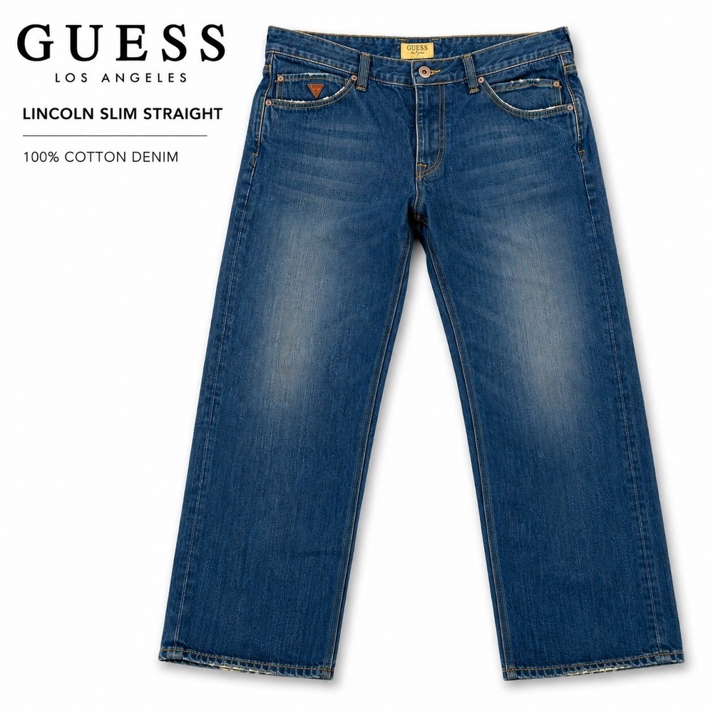 Guess Lincoln Slim Straight Jeans Mens 36 Medium Wash Blue Denim‎ M13A07-D0E-Y0